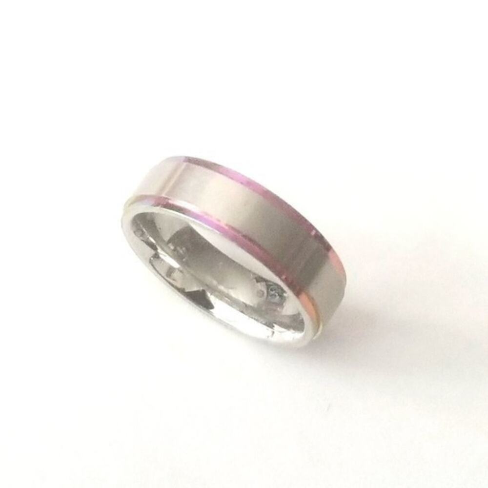 New stainless steel with rainbow band ring size 7